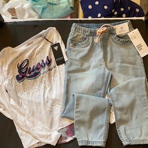 ( Brand New) Guess Viscose T- Shirt with Chiffon + Denim jeans from H&M. Tags on